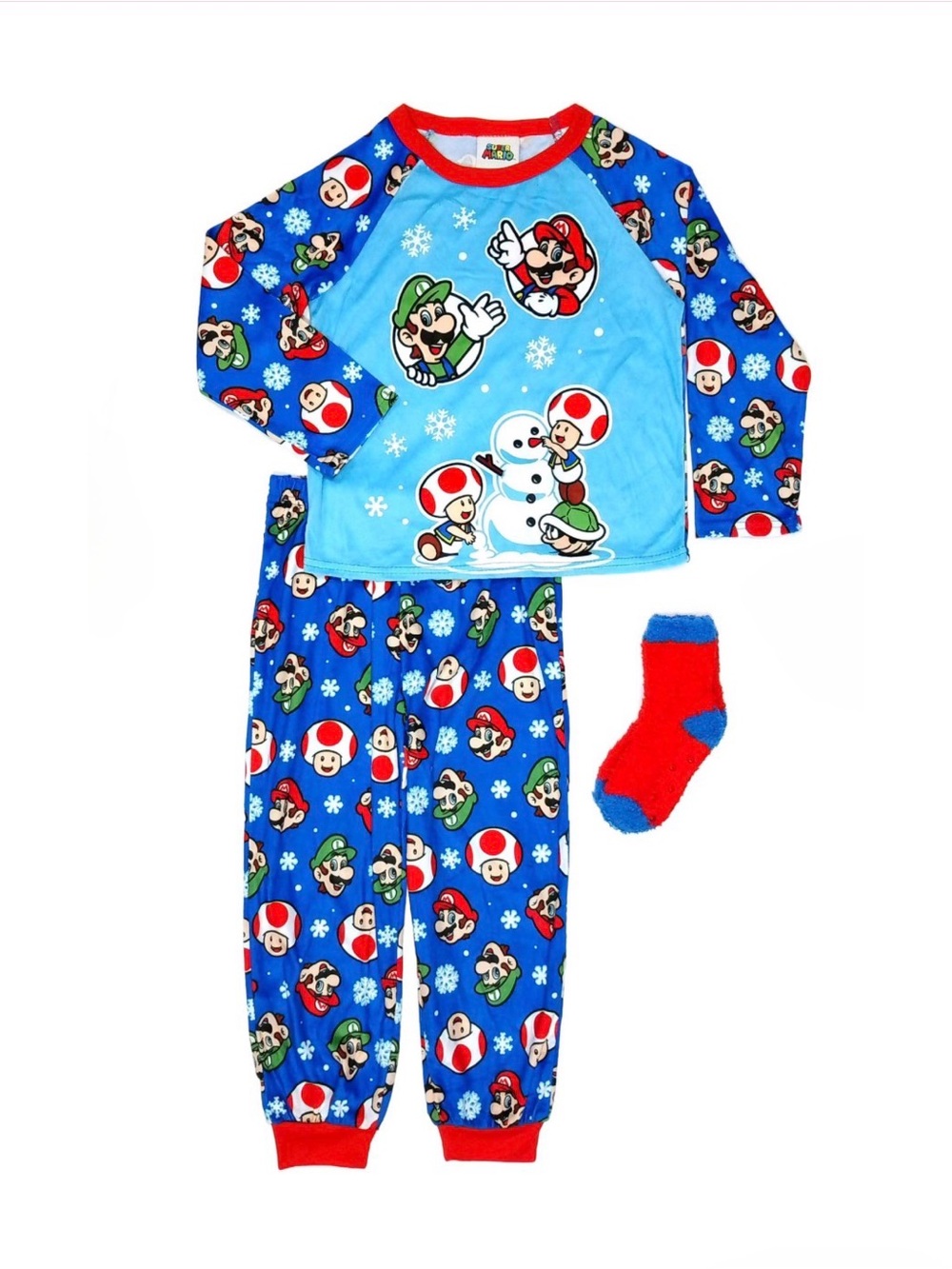 Boys 10/12 Super Mario Kids Pajama Set - Blue with Red Trim